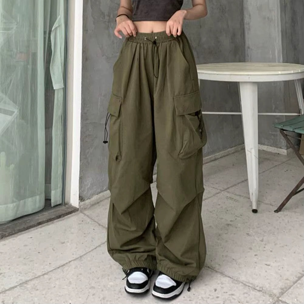 Women Cargo Pants Hip Hop Baggy Multi Pockets Women Pants Elastic Waist Loose Breathable Lady Trousers Women Clothes