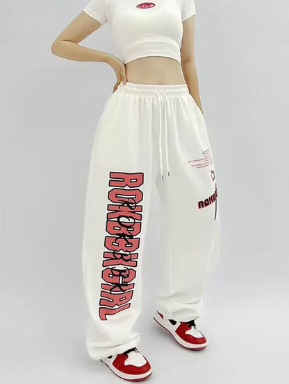 Hip Hop Letter Printed Wide Leg Pants for Spring and Summer 2024 New Trendy Brand Loose Casual Pants Oversized Girl Pant