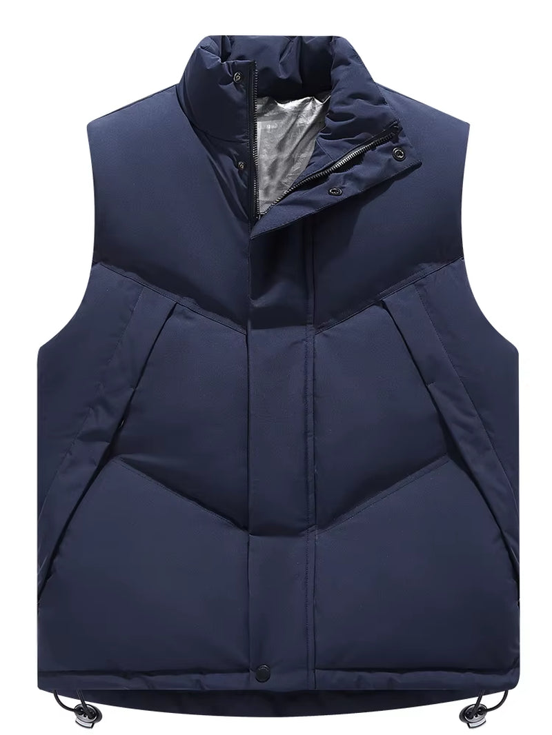 Winter Men'S Vests Korean Fashion Stand Collar Cotton Padded Thick Warm Sleeveless Jacket Windproof Thermal Gilet Coats