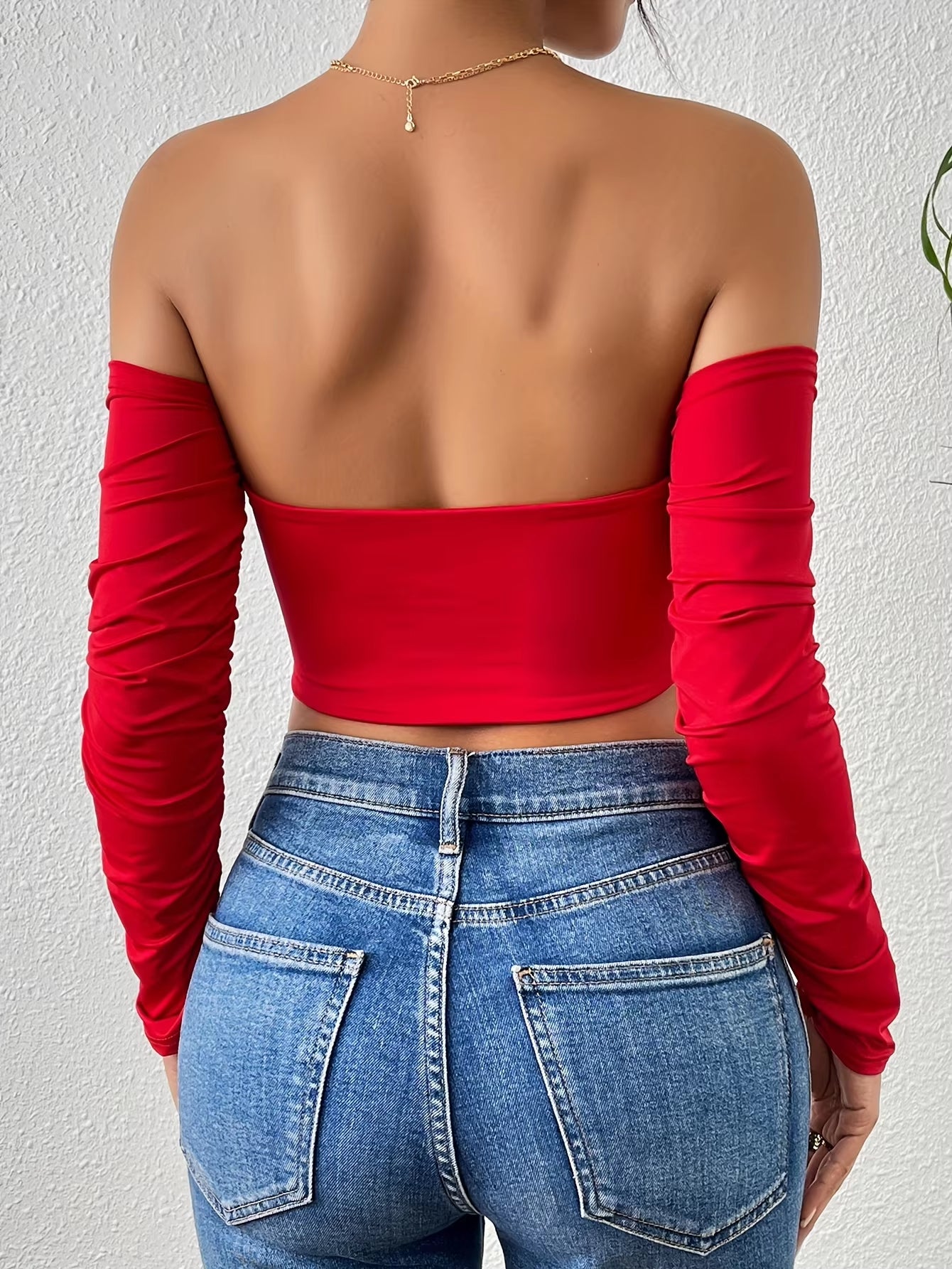 Sexy Ruched Crop T-Shirt - off Shoulder, Long Sleeve, Drawstring Front, Flattering Fit, Clubwear, Night Out, Womens Fashion Clot