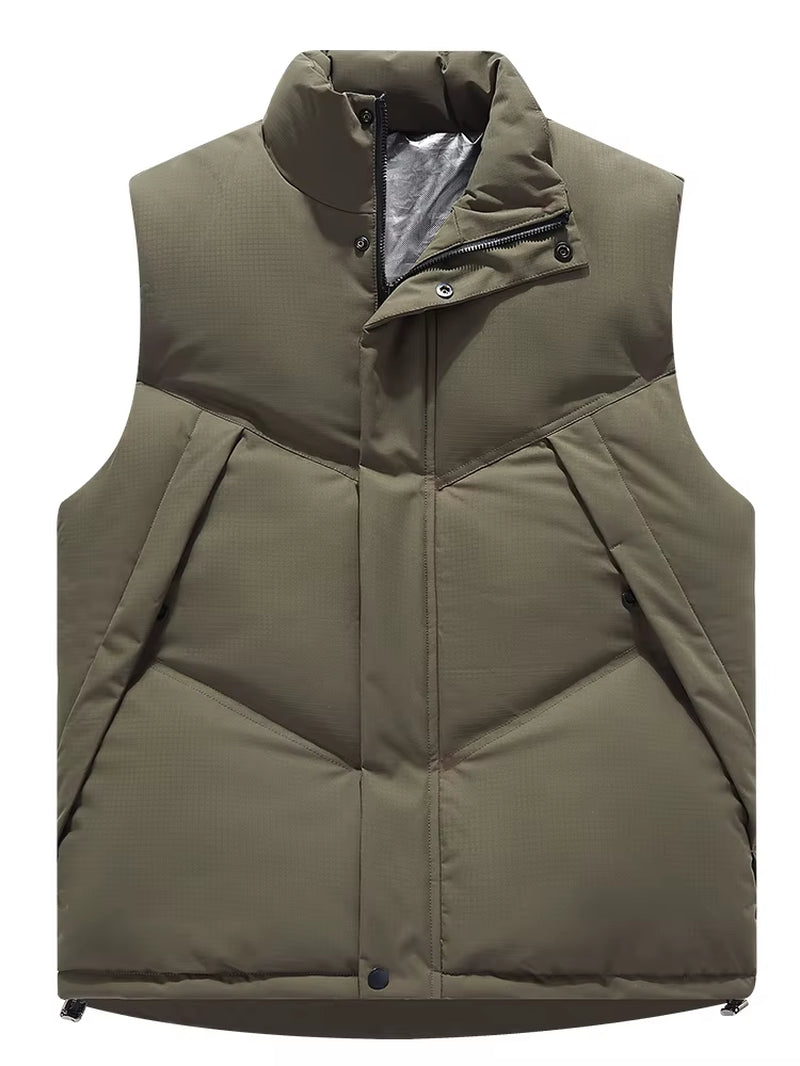 Winter Men'S Vests Korean Fashion Stand Collar Cotton Padded Thick Warm Sleeveless Jacket Windproof Thermal Gilet Coats