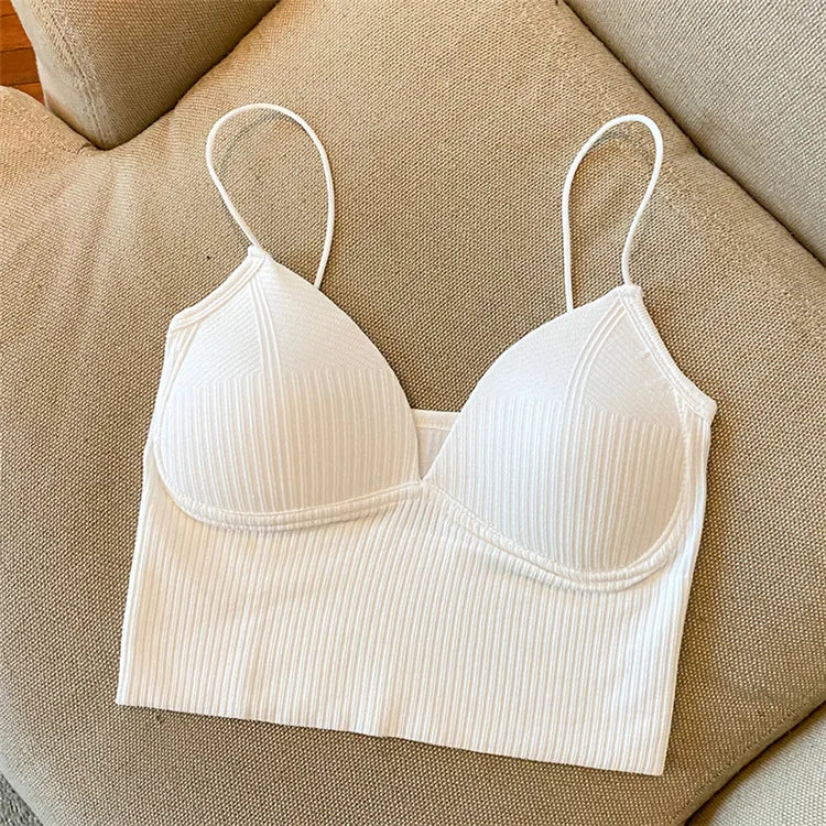 V-Neck Camisole Women Sexy Stretch Push up Bra with Chest Pads Knitted Crop Top for Female Short Tube Top Tops Bralette Y2K