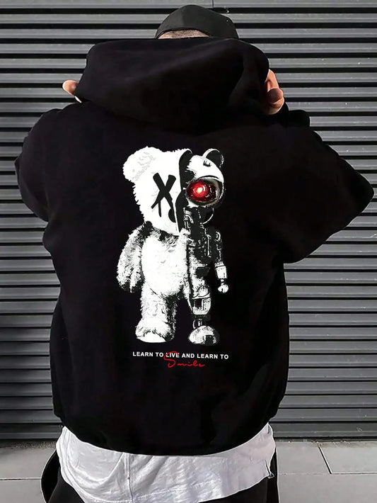 Cartoon Machine Bear Print Pullovers Men Cartoons Creative Hoodie Oversize Fashion Clothing All-Match Autumn Winter Male Hoody